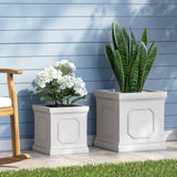 Burgos Outdoor Medium and Large Cast Stone Planter Set, Antique White Noble House