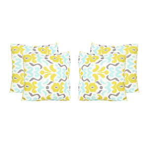 Yellow Flower Outdoor Cushions, 17.75" Square, Abstract Floral Pattern, Cream, Yellow, Light Blue, Gray Noble House