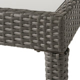 Antibes Outdoor Wicker Loveseat and Coffee Table with Cushions, Gray and Light Gray Noble House