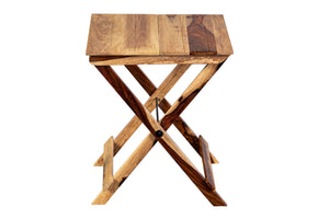 Porter Designs Sheesham Accents Solid Wood Square Foldable Natural End Table Natural 07-116-01-0246