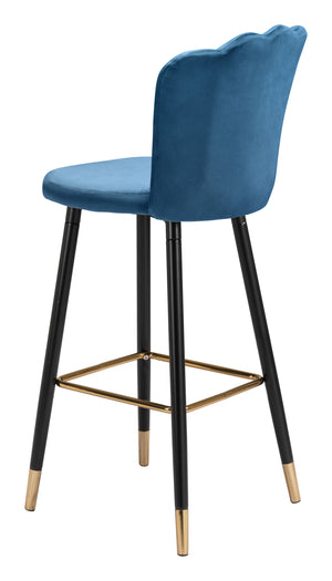 Zuo Modern Zinclair 100% Polyester, Plywood, Steel Modern Commercial Grade Barstool Blue, Gold 100% Polyester, Plywood, Steel