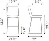 Zuo Modern Mode 100% Polyurethane, Plywood, Steel Modern Commercial Grade Barstool Set - Set of 2 White 100% Polyurethane, Plywood, Steel