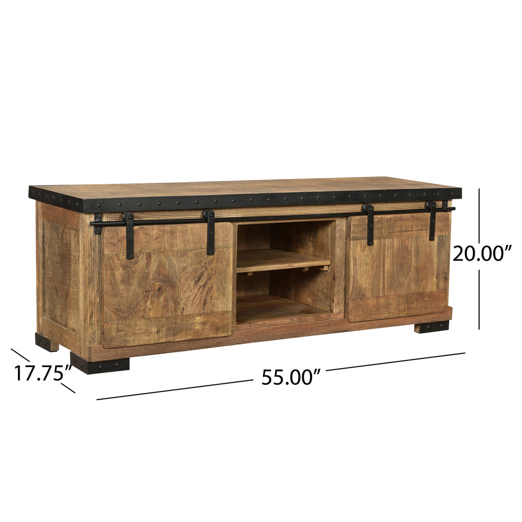 Bowery Modern Industrial Mango Wood TV Stand, Natural Finish and Black Noble House