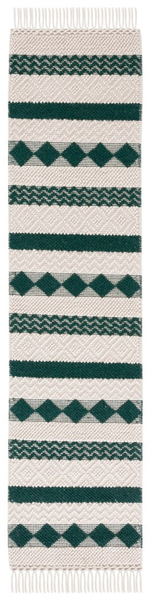 Natura 851 Hand Woven 100% Wool Pile Bohemian Rug Ivory / Green 100% Wool Pile NAT851Y-4