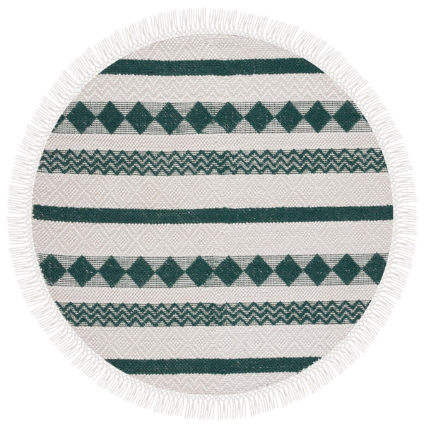 Natura 851 Hand Woven 100% Wool Pile Bohemian Rug Ivory / Green 100% Wool Pile NAT851Y-4