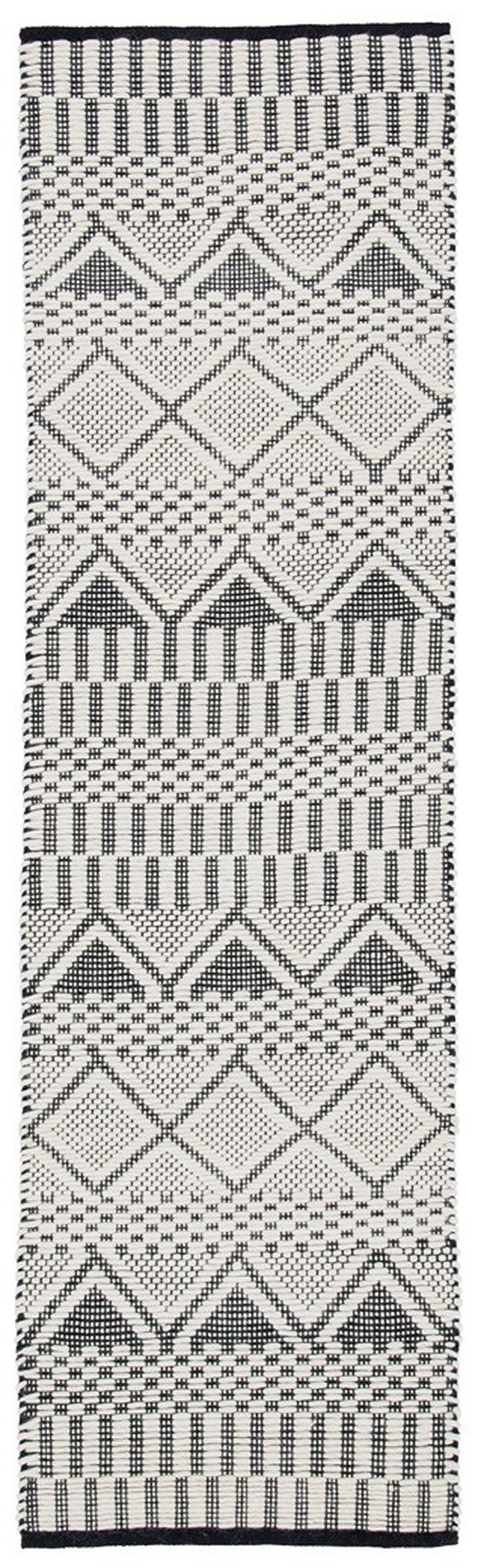 Natura 853 Bohemian Hand Woven 100% Wool Pile Rug Ivory / Black