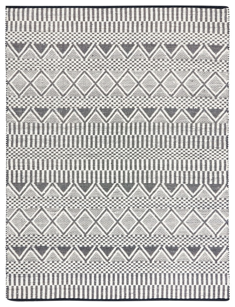 Natura 853 Bohemian Hand Woven 100% Wool Pile Rug Ivory / Black
