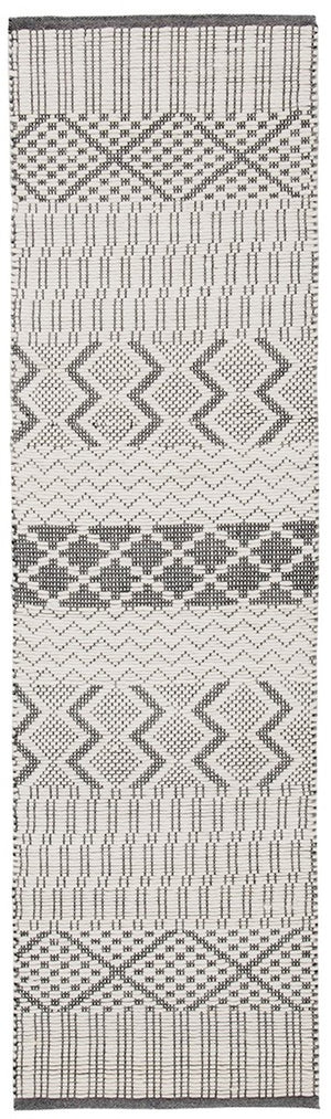 Natura 855 Bohemian Hand Woven 100% Wool Pile Rug Ivory / Grey