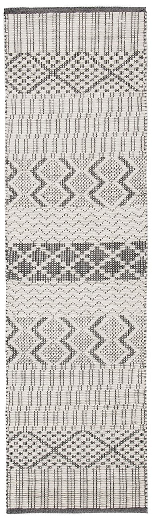 Natura 855 Bohemian Hand Woven 100% Wool Pile Rug Ivory / Grey