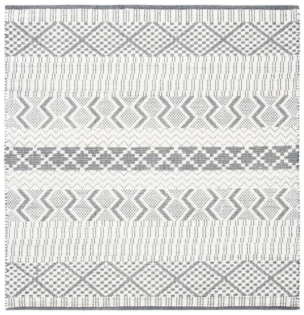 Natura 855 Bohemian Hand Woven 100% Wool Pile Rug Ivory / Grey
