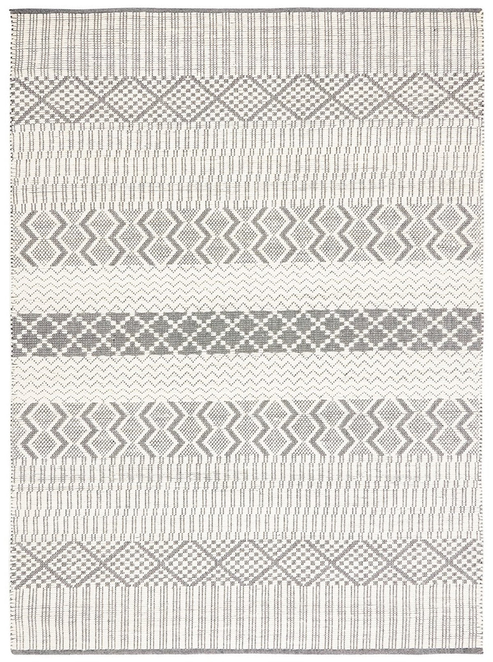 Natura 855 Bohemian Hand Woven 100% Wool Pile Rug Ivory / Grey