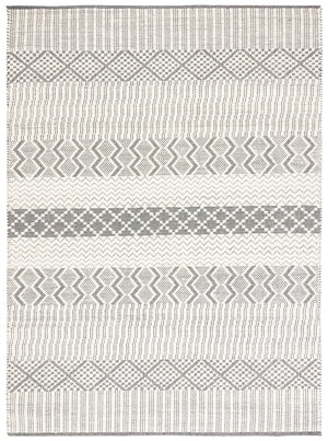 Natura 855 Bohemian Hand Woven 100% Wool Pile Rug Ivory / Grey