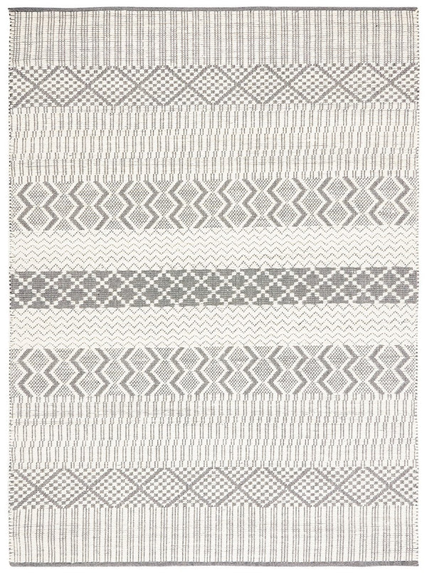 Natura 855 Bohemian Hand Woven 100% Wool Pile Rug Ivory / Grey
