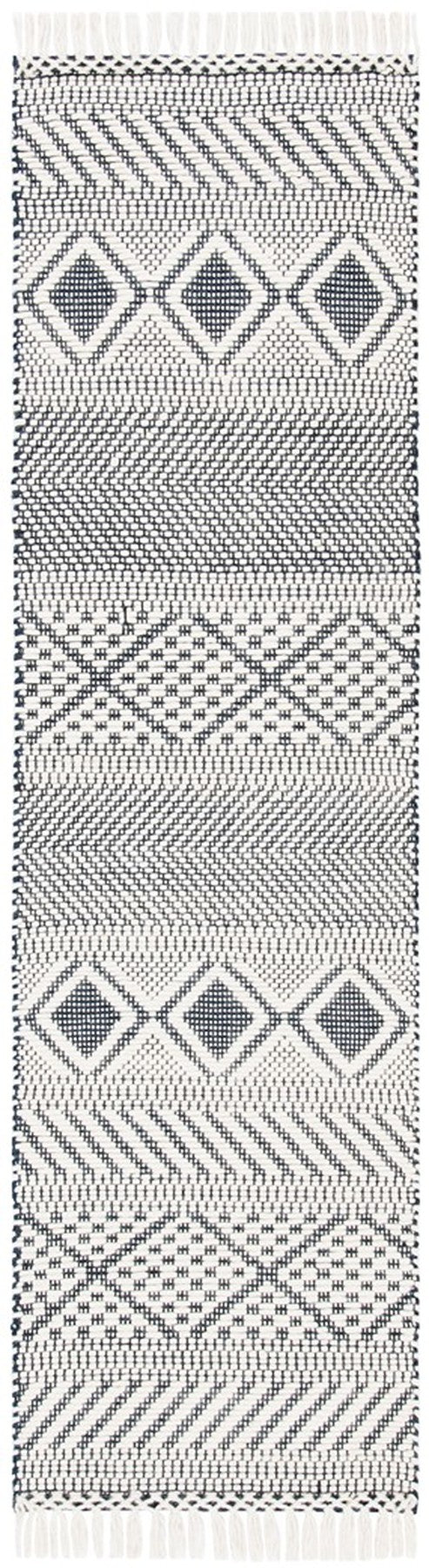 Natura 856 Bohemian Hand Woven 100% Wool Pile Rug Ivory / Navy