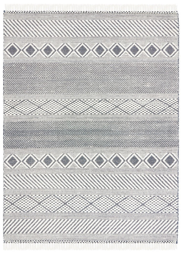 Natura 856 Bohemian Hand Woven 100% Wool Pile Rug Ivory / Navy