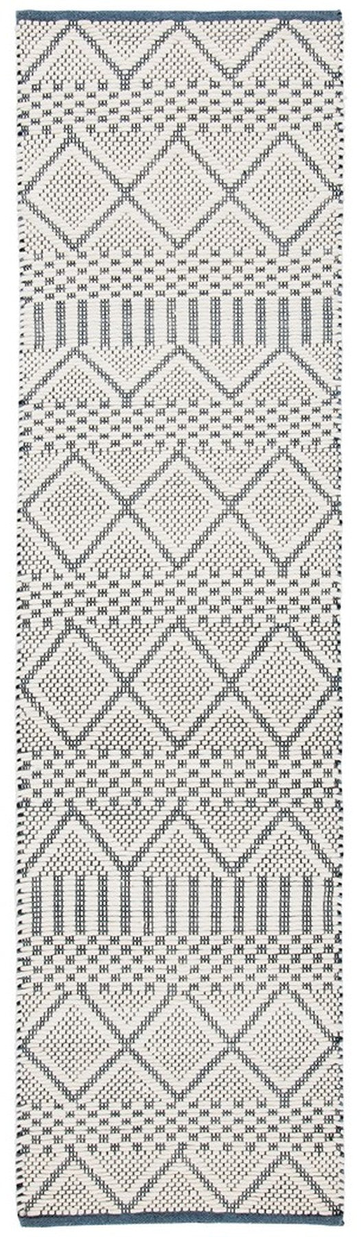 Natura 857 Bohemian Hand Woven 100% Wool Pile Rug Ivory / Blue