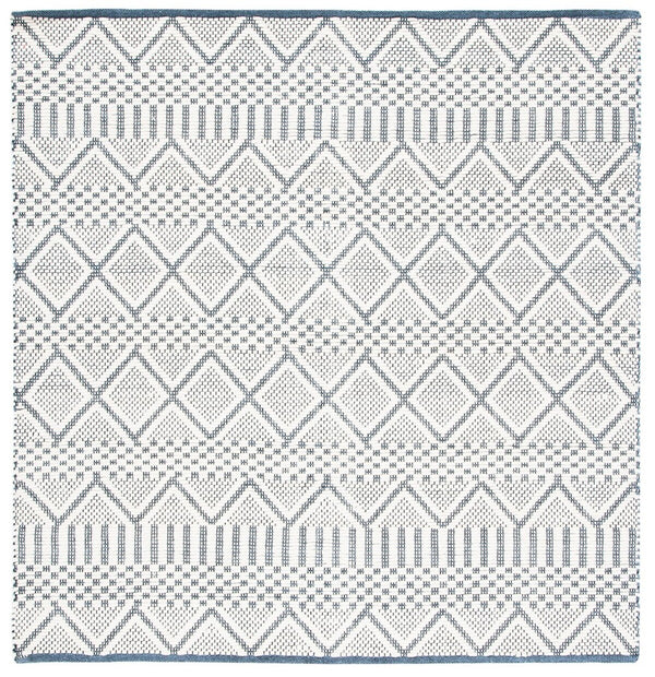 Natura 857 Bohemian Hand Woven 100% Wool Pile Rug Ivory / Blue