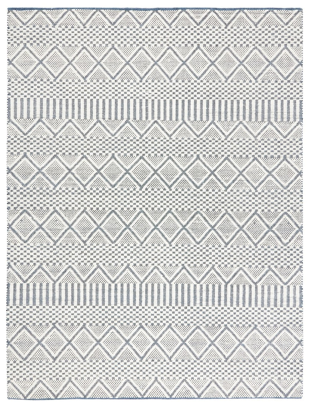 Natura 857 Bohemian Hand Woven 100% Wool Pile Rug Ivory / Blue