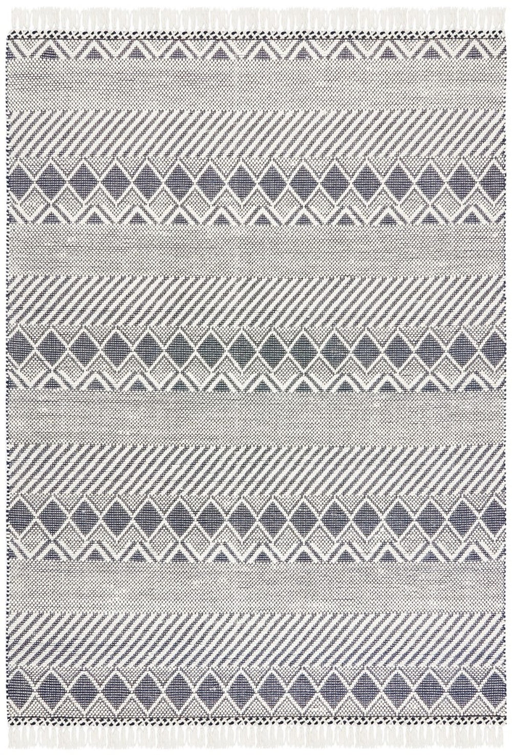 Natura 858 Bohemian Hand Woven 100% Wool Pile Rug Ivory / Charcoal