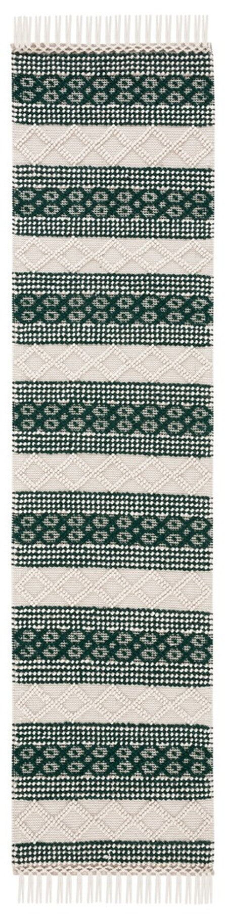 Natura 859 Hand Woven 100% Wool Pile Bohemian Rug Ivory / Green 100% Wool Pile NAT859Y-4