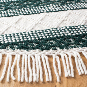 Natura 859 Hand Woven 100% Wool Pile Bohemian Rug Ivory / Green 100% Wool Pile NAT859Y-4