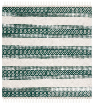 Natura 859 Hand Woven 100% Wool Pile Bohemian Rug Ivory / Green 100% Wool Pile NAT859Y-4