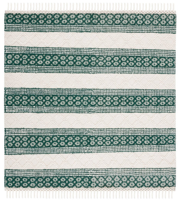 Natura 859 Hand Woven 100% Wool Pile Bohemian Rug Ivory / Green 100% Wool Pile NAT859Y-4