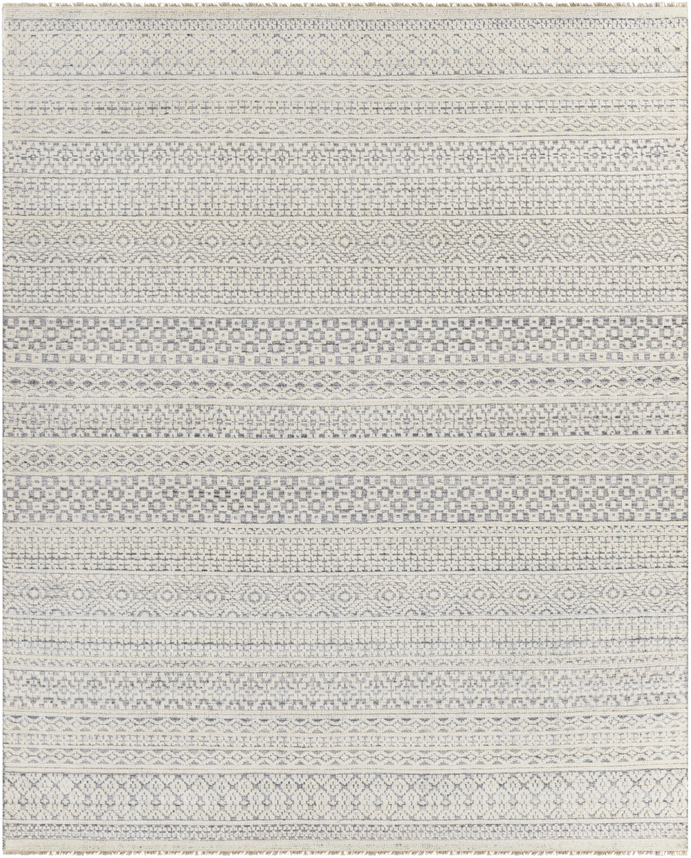 Nobility NBI-2310 Global Wool, Polyester, Viscose Rug NBI2310-81012 Light Gray, Cream, Medium Gray, Dark Blue 60% Wool, 20% Polyester, 20% Viscose 8'10" x 12'