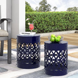 Noble House Mellie Outdoor Metal Side Tables (Set of 2), Navy Blue