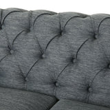 Voll Chesterfield Tufted Fabric 5 Seater Sectional Sofa with Nailhead Trim, Charcoal and Dark Brown Noble House