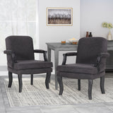 Drouin French Country Fabric Dining Arm Chair with Nailhead Trim, Gray Noble House