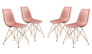 Zuo Modern Parker 100% Polyester, Plywood, Steel Modern Commercial Grade Dining Chair Set - Set of 4 Pink, Gold 100% Polyester, Plywood, Steel