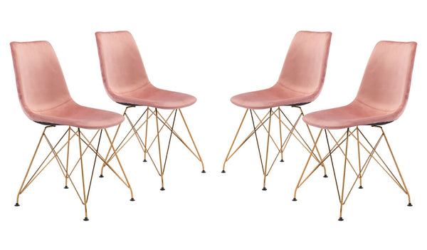 Zuo Modern Parker 100% Polyester, Plywood, Steel Modern Commercial Grade Dining Chair Set - Set of 4 Pink, Gold 100% Polyester, Plywood, Steel