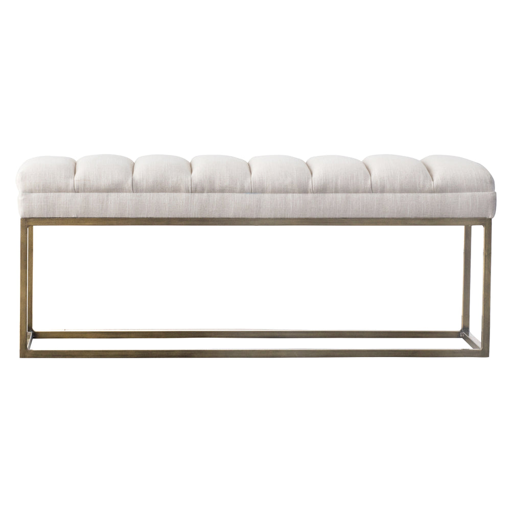 Darius Fabric Bench - Chic Modern Seating with Plush Tufting and Stylish Brushed Gold Steel Frame