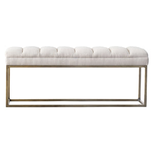 Darius Fabric Bench - Chic Modern Seating with Plush Tufting and Stylish Brushed Gold Steel Frame