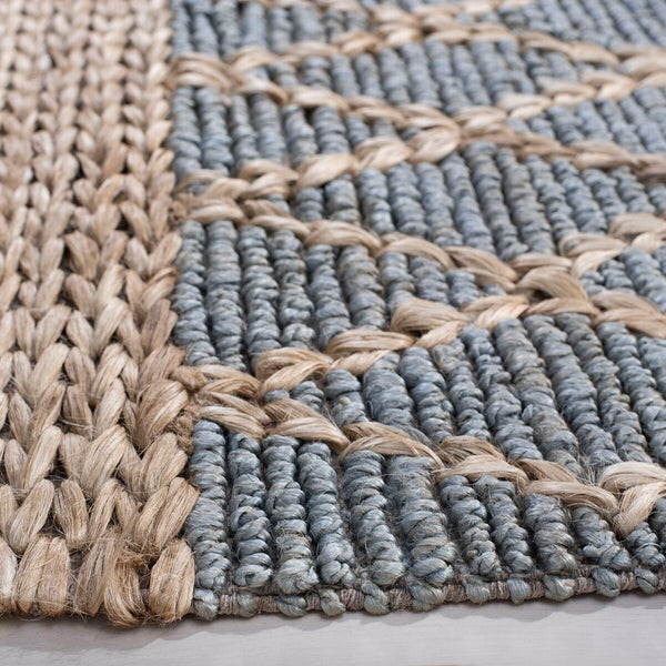 Natural Fiber 951 Natural Fiber Hand Loomed 80% Jute, 20% Cotton Rug Light Blue