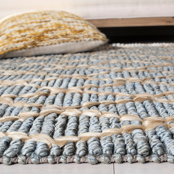 Natural Fiber 951 Natural Fiber Hand Loomed 80% Jute, 20% Cotton Rug Light Blue