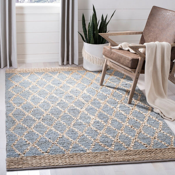 Natural Fiber 951 Natural Fiber Hand Loomed 80% Jute, 20% Cotton Rug Light Blue