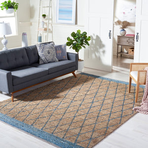 Natural Fiber 951 Hand Loomed 80% Jute, 20% Cotton Natural Fiber Rug Natural / Navy 80% Jute, 20% Cotton NF951N-9