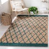 Natural Fiber 951 Hand Loomed 80% Jute, 20% Cotton Natural Fiber Rug Natural / Dark Green 80% Jute, 20% Cotton NF951X-9