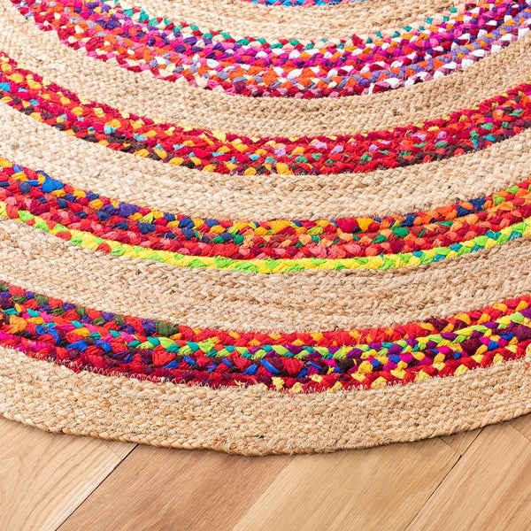 Natural Fiber 301 Contemporary Power Loomed Chindi & Jute Rug Pink / Natural