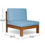 Oana Outdoor 8 Seater Acacia Wood Sofa and Club Chair Set, Teak Finish and Blue Noble House