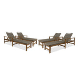 Hampton Outdoor Rustic Acacia Wood Chaise Lounge with Wicker Seating, Natural and Gray Noble House