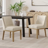 Noble House Camas Contemporary Fabric Upholstered Wood Dining Chairs (Set of 2), Beige and Weathered Natural