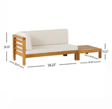 Oana Outdoor Acacia Wood Left Arm Loveseat and Coffee Table Set with Cushion, Teak and Beige Noble House