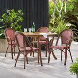 Brianna Outdoor French Bistro Chairs, Red, White, and Brown Wood Noble House