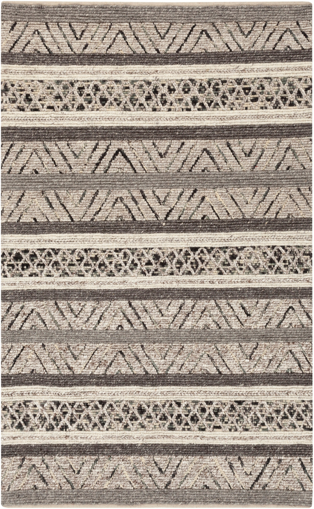 Nico NIC-7001 Global Wool, Viscose Rug NIC7001-69 Charcoal, Black, Medium Gray, Ivory, Emerald 60% Wool, 40% Viscose 6' x 9'