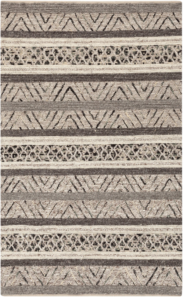 Nico NIC-7001 Global Wool, Viscose Rug NIC7001-69 Charcoal, Black, Medium Gray, Ivory, Emerald 60% Wool, 40% Viscose 6' x 9'
