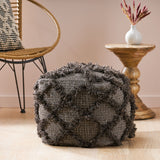 Jucar Handcrafted Boho Fabric Cube Pouf, Brown Noble House