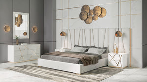 VIG Furniture Modrest Nixa - Eastern King Modern White + Gold Bed + Nightstands VGVCBD1909-BLK-BED-2NS-SET-EK
